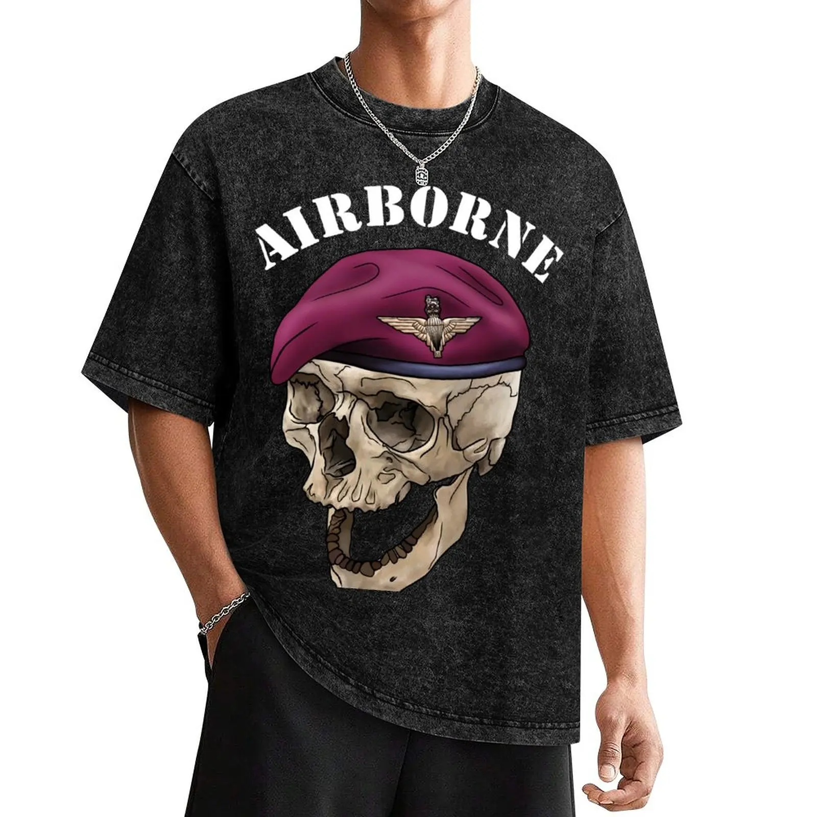 

British Army Airborne Skull and Beret T-Shirt hippie clothes customs mens fashion