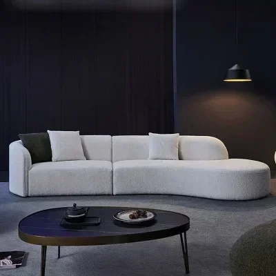 Nordic minimalist modern light luxury wool and velvet combination living room sofa villa size apartment living room decoration