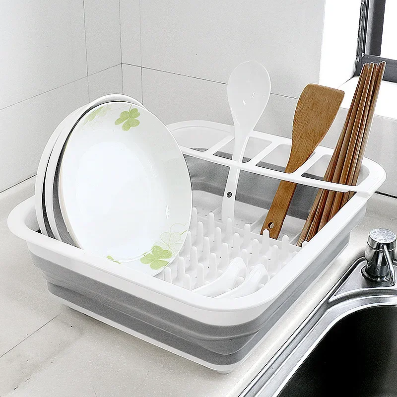 Dish Bowl Drainer Storage Rack Folding Draine Dinnerware Organizer Drainboard Dish Drying Rack Multifunctional KitchenCountertop