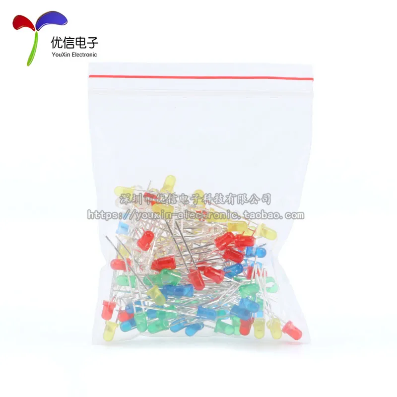 LED 3MM LED Component Pack Red, Green, Yellow, Blue and White 5 kinds of 20 pieces of each type 100 pieces in total
