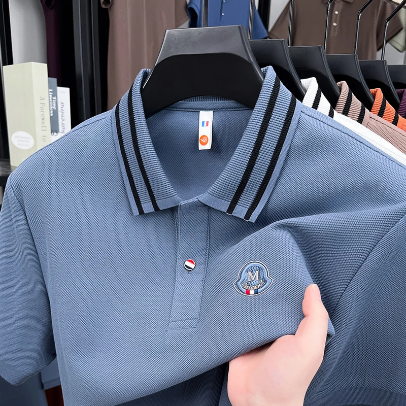 

Summer fashion brand letter embroidery polo shirt 100% cotton high-quality short sleeve new business casual men's lapel T-shirt