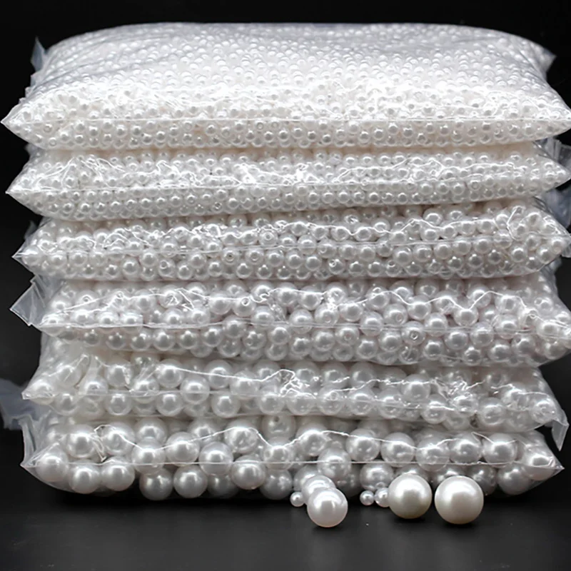 3mm-20mm straight holes white round Acrylic Sewing pearl spacer beads clothes headwear shoes bag craft beaded DIY Jewelry Making