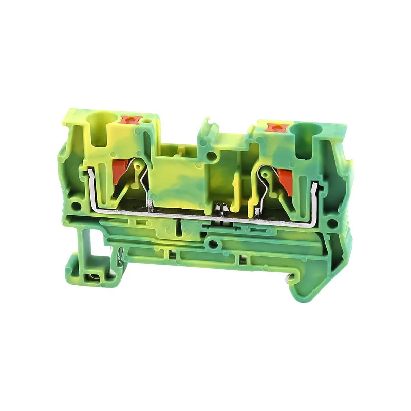 PT4-PETerminal Block Rail Plug-in Direct Connection Tool-free Yellow Green Spring Grounding TerminalPT4