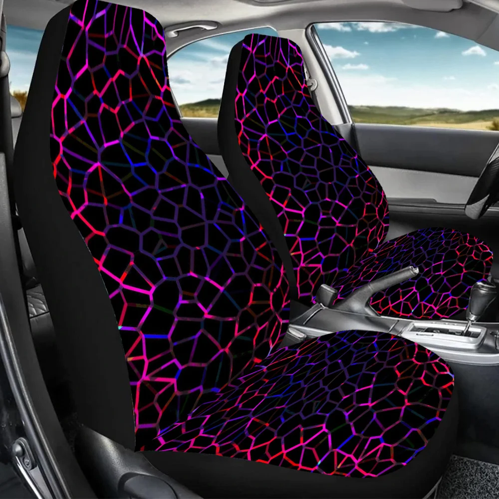 2pcs Vibrant Hexagonal Grid Print Car Seat Covers For Women And Men, Universal Auto Front Seats Protector Fits Cars, SUVs, Sedan