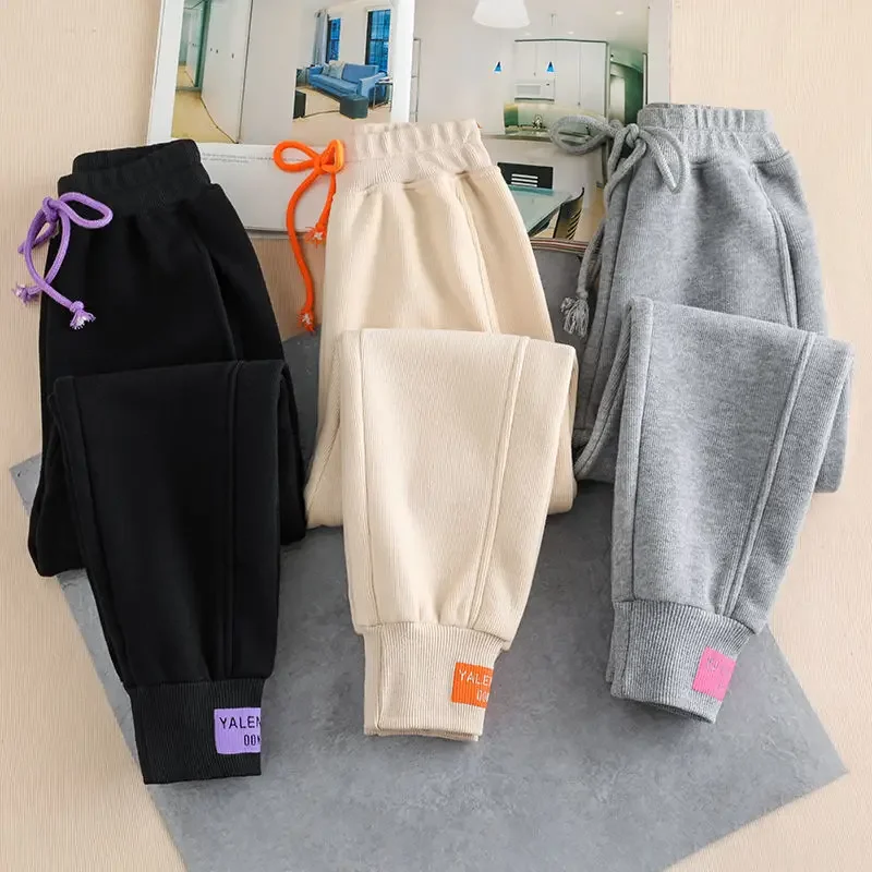 Women New Loose Plus Velvet Trousers Thickened Feet Pants Trend All-match Sports Pants Women Harajuku Pants