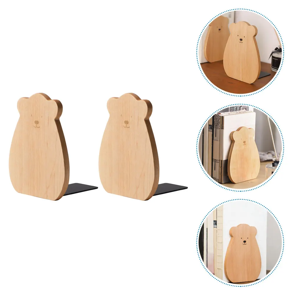 

2Pcs Cartoon Wooden Bookends Lovely Bear Design Desktop Office Bookend for Home School Library Decorative Book Holder