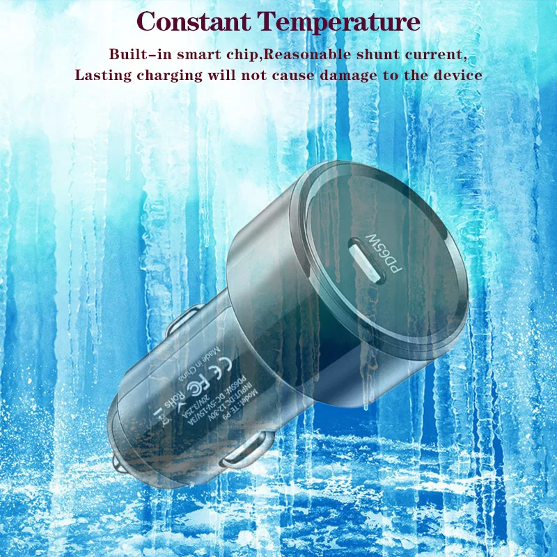PD 65W 1Port USB car charger QC 3.0 car phone charger for HUAWEI iPhone Samsung Xiaomi fast charging cigarette lighter adapter