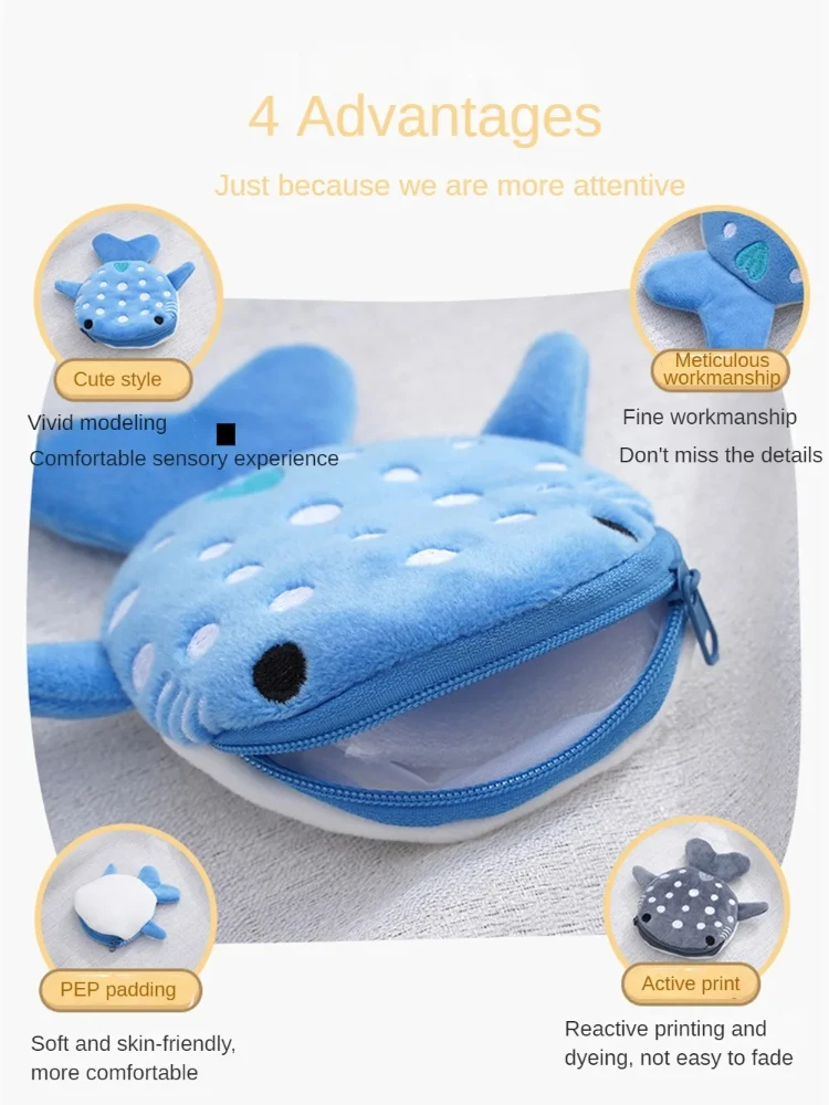 Whales Coin Purse Plush Key Earphone Pouch Zipper Coin Wallet Bag Shark Shape Designer Women's Wallet Change Purse For Kids Gift