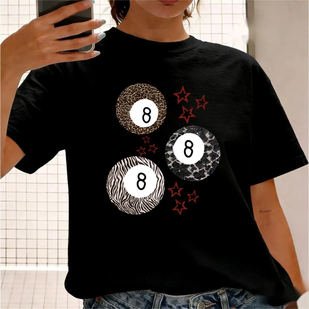 Y2K Coquette 8 Ball Graphic T-Shirt Retro 90s Vibe Leopard Zebra Print Shirt Edgy Trendy Casual Tee Women Fashion Cotton Tops