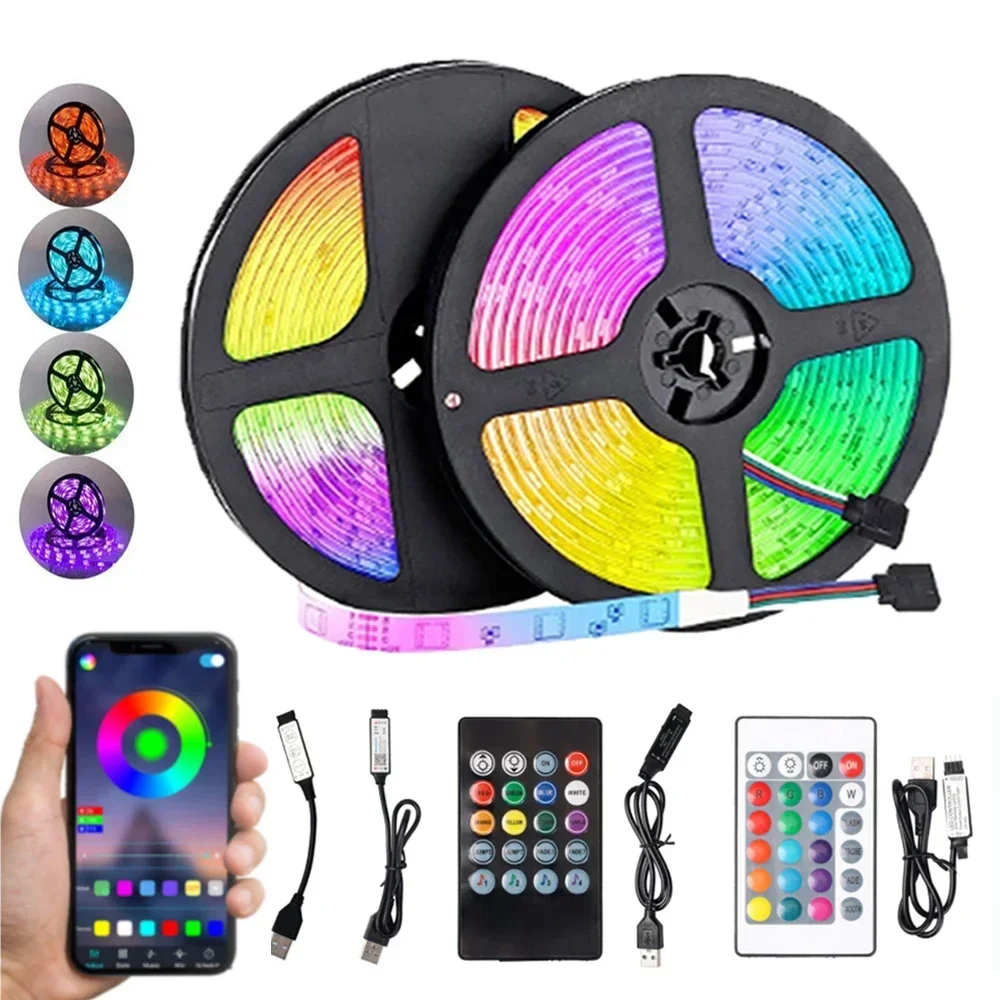 1-15m RGB LED Strip Lights Bluetooth App Remote Control 5V USB Music Sync Party Atmosphere TV Backlight for Christmas Home Decor