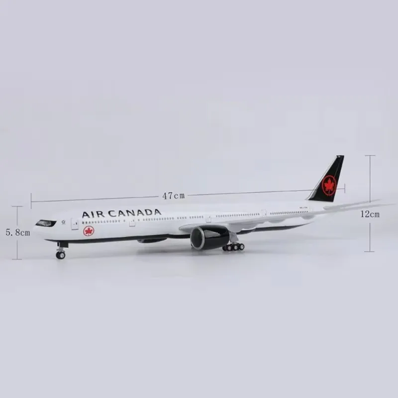 1:157 Scale 47cm Aircraft B777 Canada Air Airlines Model With Light and Wheel Diecast Resin Airplane Collection Display Gifts