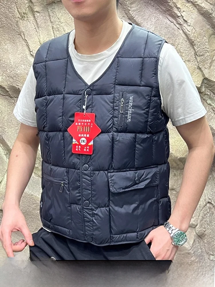 

Father's Gift! Outdoor Men's Cotton Vest Jacket V-Neck Layering Inner Wear Standard Fit Youthful Style Winter Season Color