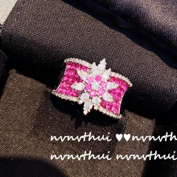 Elegant Flower Shape S925 Silver Dazzling Zircon Rings for Women Unique Original Cocktail Fine Jewelry Anniversary Female Gift
