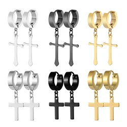 1 Pairs of Cross Earrings Dangle Hinged Men Earrings Stainless Steel Cross hoop Earrings for Men and Women