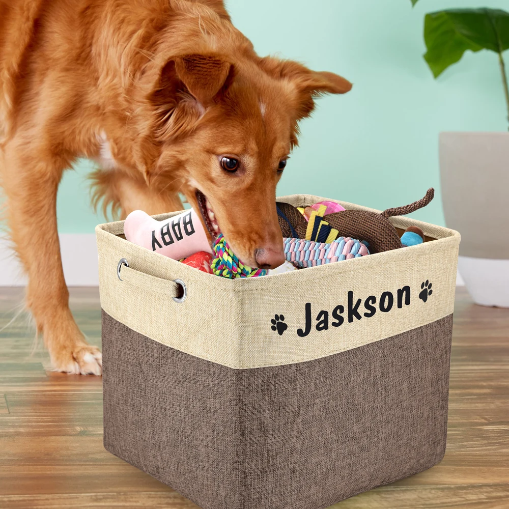 Custom Pet Toy Storage Basket Dog Foldable Canvas Box Bins Free Print Dogs Cats Name Personalized ID Storage Baskets For Toys