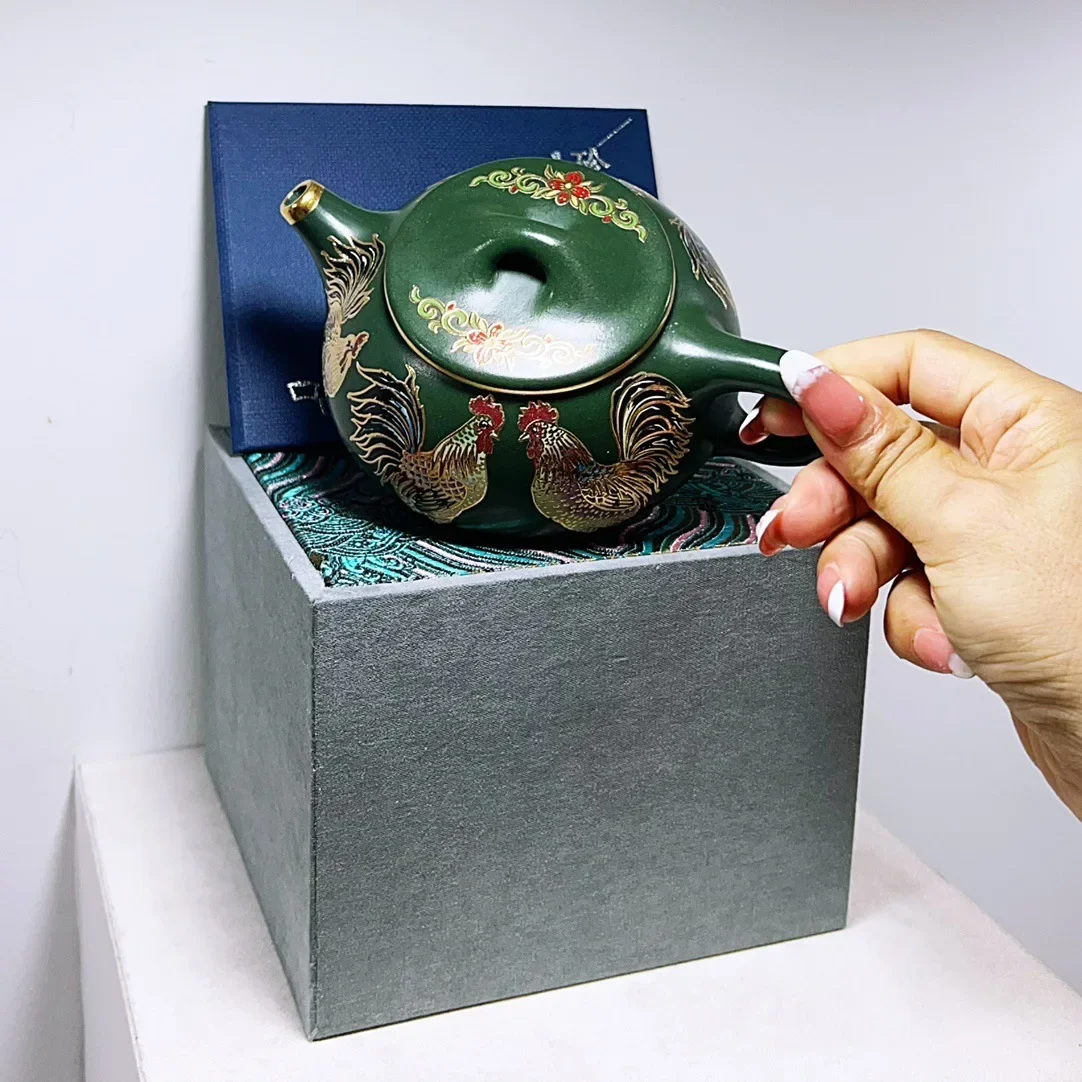 Yixing Handmade Purple Sand Green Luxury Chinese Tea Maker Infuser Teapot Colorful Retro Unique Container Gift Enamel Tea Set