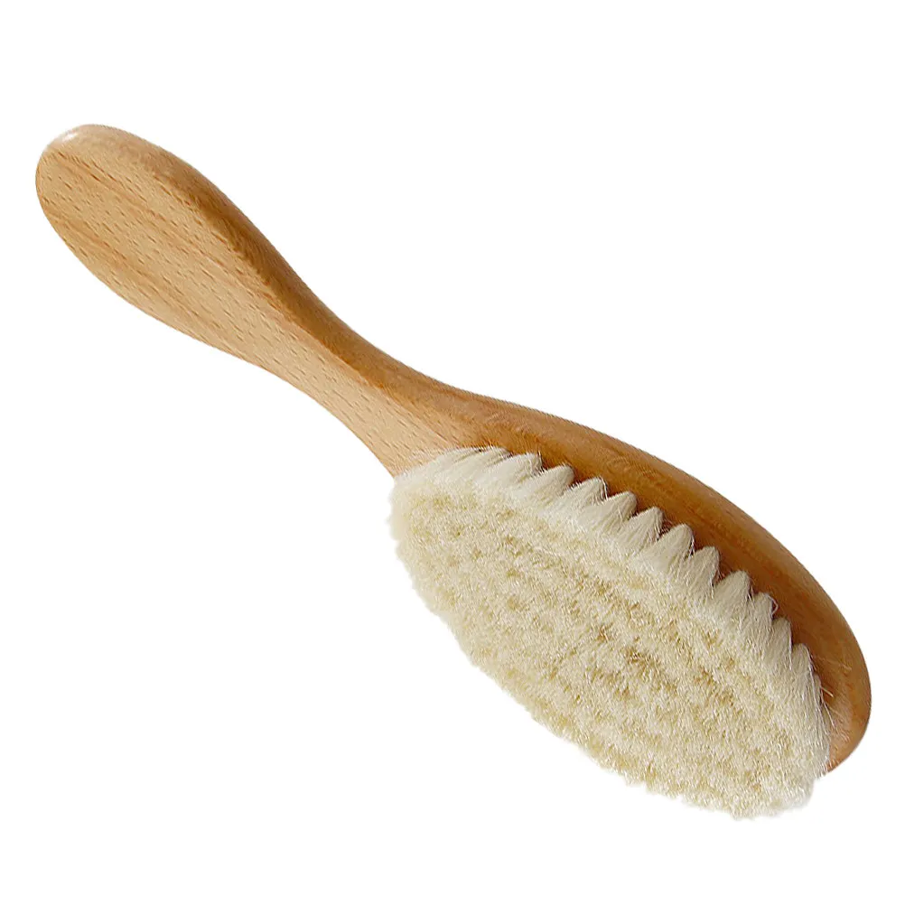 1Pcs Natural Wool Baby Bath Brush Wooden Handle Detangling Scalp Stimulating Hair Cleaning Brush for Infants Gentle on Skin