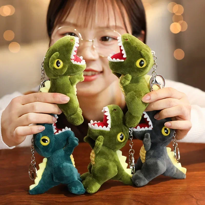 14cm dinossauro animal chaveiro de pelúcia na mochila decoração macio brinquedos de pelúcia tigre pingentes para crianças adulto dos desenhos animados bonecas presente