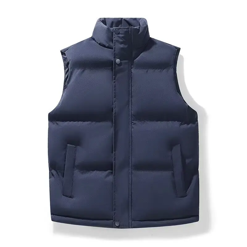 

Thiened Winter Pure Color Cotton Vest Men's Large Size Warm Thiened Stand Collar Jaet Outerwear Faionable Youth Polye...