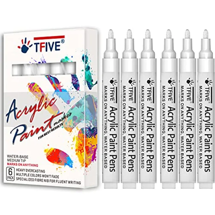 

Acrylic Paint Marker Pens - 6 Pack Medium Tip Permanent Acrylic Markers Water Based Paint Pen for DIY Projects, Rock, Fabric, W