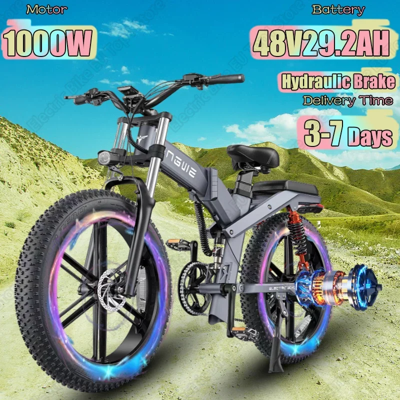 ENGWE Electric Bike 1000W Powerful Motor 48V29.2Ah Dual Battery Electric Bicycle Hydraulic Brake Snow 26*4 Inch Fat Tire E Bike