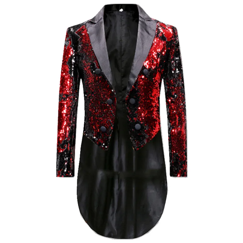 

Glitter Sequins Suit Jacket Swallowtail Men's Wedding Party Formal Tailcoat Lapel Singer Host Magician Slim Fit Blazer Tuxedo