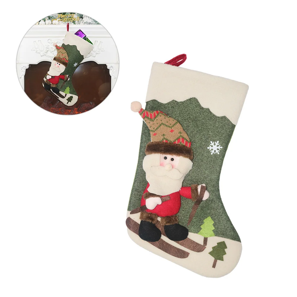 

Santa Claus Hanging Decor Christmas Stocking Gift Bag Soft Nonwoven Material Kids Gift Pouch Reindeer Pattern Christmas Holiday