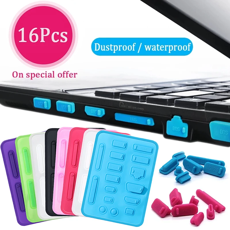 16pcs/set Laptop Dustproof Stopper Dust Plug Colorful Silicone Notebook Anti Dust Plug USB Computer Interface Waterproof Cove