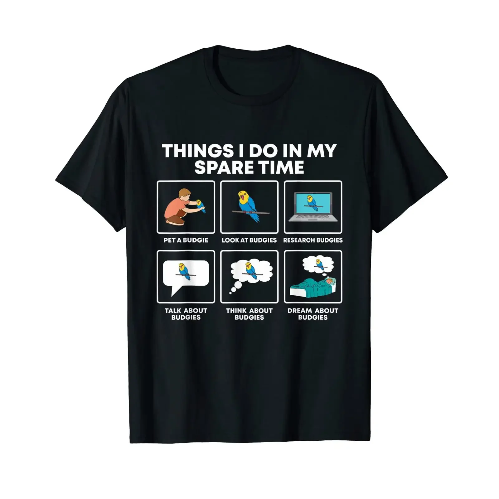Dinge, die ich in meiner Freizeit tue. Lustiges T-Shirt für Wellensittich-Liebhaber. Vintage-gewaschene Designerkleidung. Leicht lässig, weich, Unisex, vielseitig.