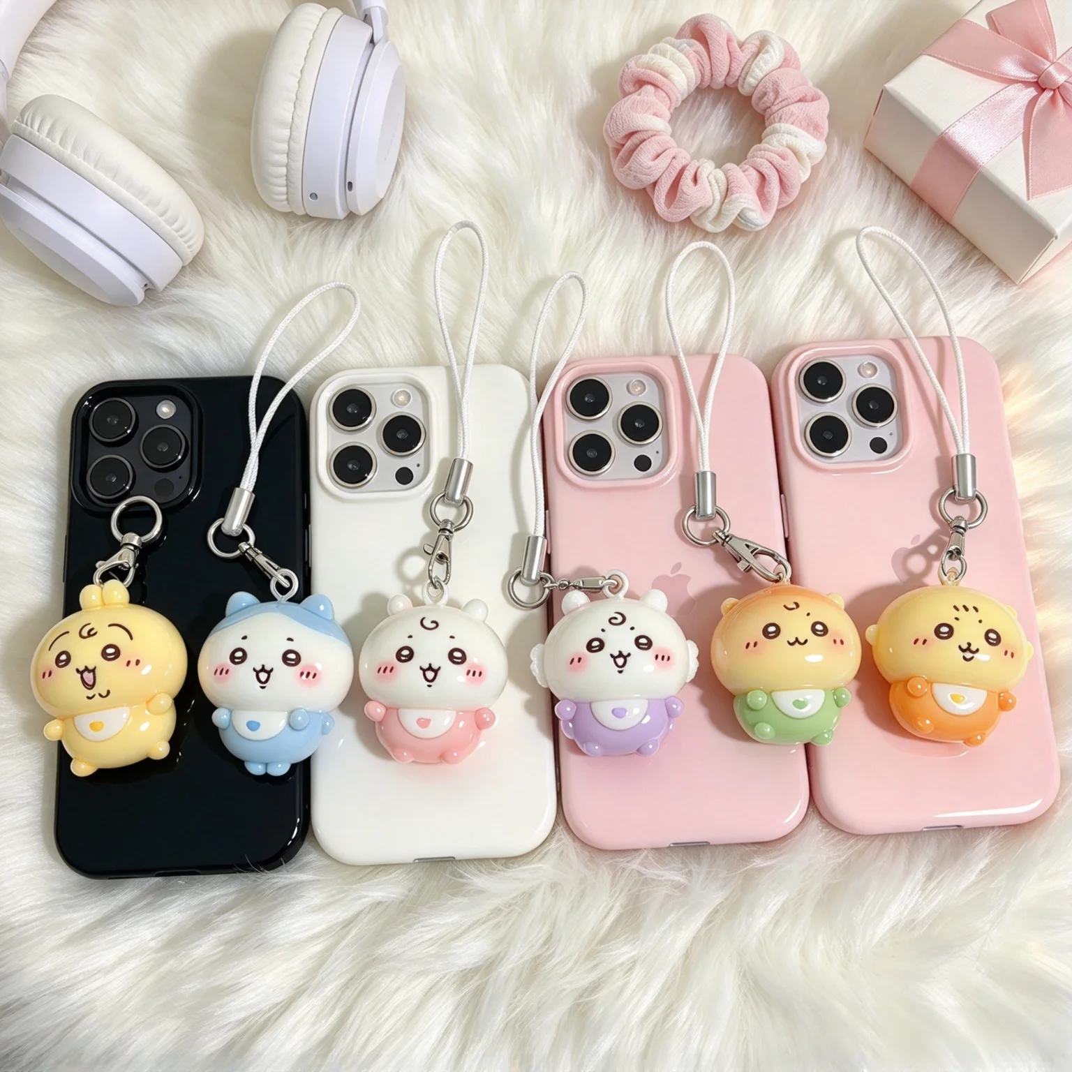 Kawaii Tiny Resin Pendant Cute Baby Outfit Usagi Hachiware Phone Lanyard Mini Keychain Small Bag Charm for Girls Student Gift