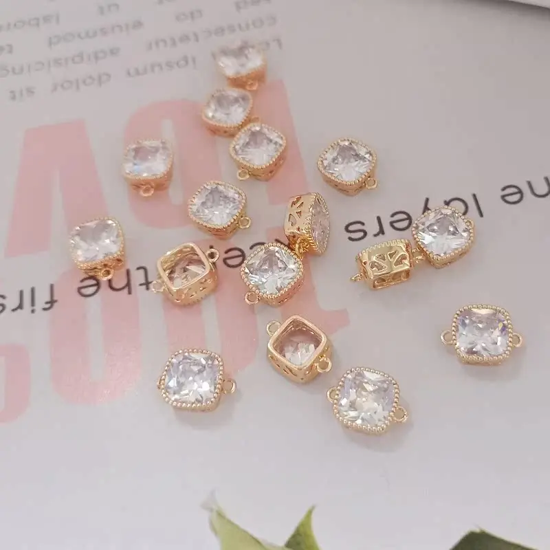 

14K Gold-plated Double Pendant Inlaid with Zircon Link, Fashionable and Trendy Diy Handcrafted Accessory 7mm