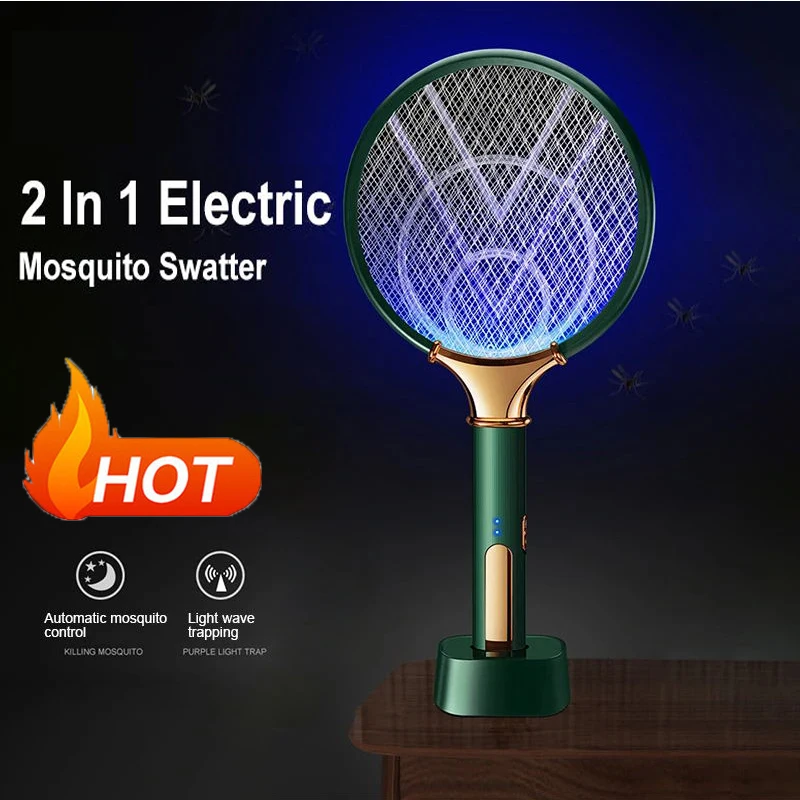 

New Mosquito Racket 2 In 1 USB Rechargeable Fly Zapper Swatter Lamp Seduction Trap Summer Fly Swatters Sleep Protect Tools