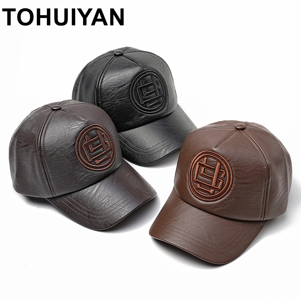 

Classic Leather Cap Men Autumn Winter Warm Hat Bone Masculino Baseball Caps Branded Gorras Dad Hats For Male Casquette Wholesale