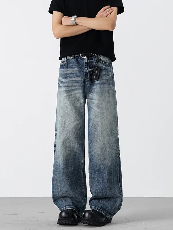 

Retro Waed Jeans Men's Loose Straight Leg Denim Pants American Trendy Brand High Street Wide Leg Long Pants
