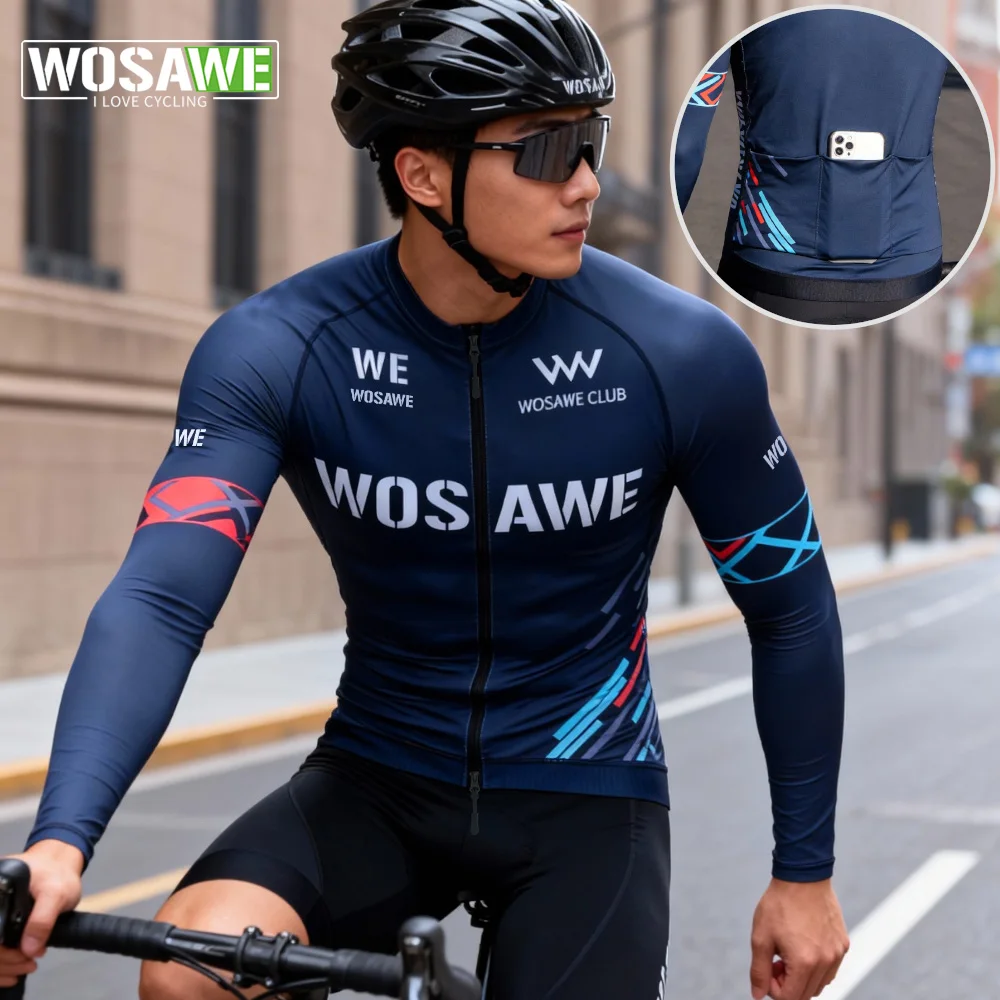 

WOSAWE Men Cycling Jersey Summer Cycling Clothes Quick Dry Breathable Long Sleeve Tops MTB Road Bike Shirts Man Cycling Maillot