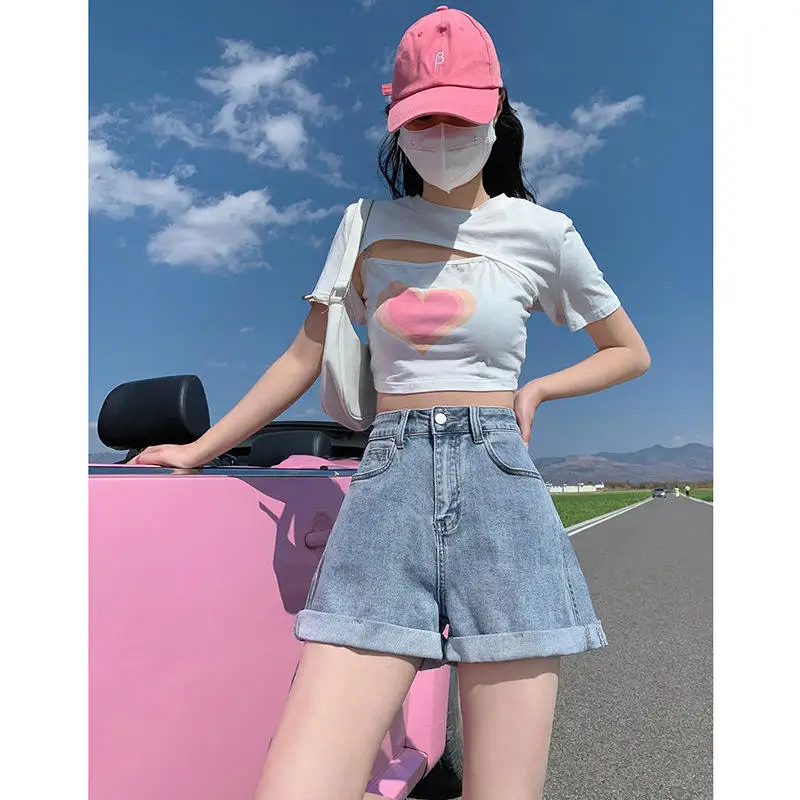 ゆったりとしたワイドレッグAライン オーツ レディース カジュアルデニム ロールアップヘム ハイウエスト サマーファッションデザイン 多用途ジーンズ オーツ