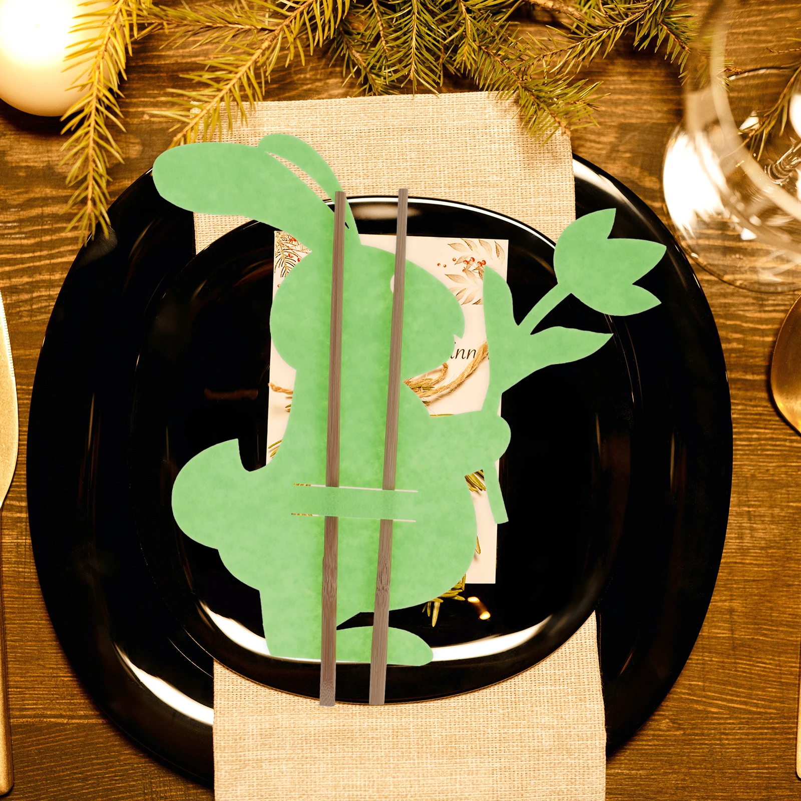 

8pcs Cutlery Set Bunny Shaped Fork Bags Light Green Banquet Easter Tableware Holder Decor Party Silverware Pouch Dining