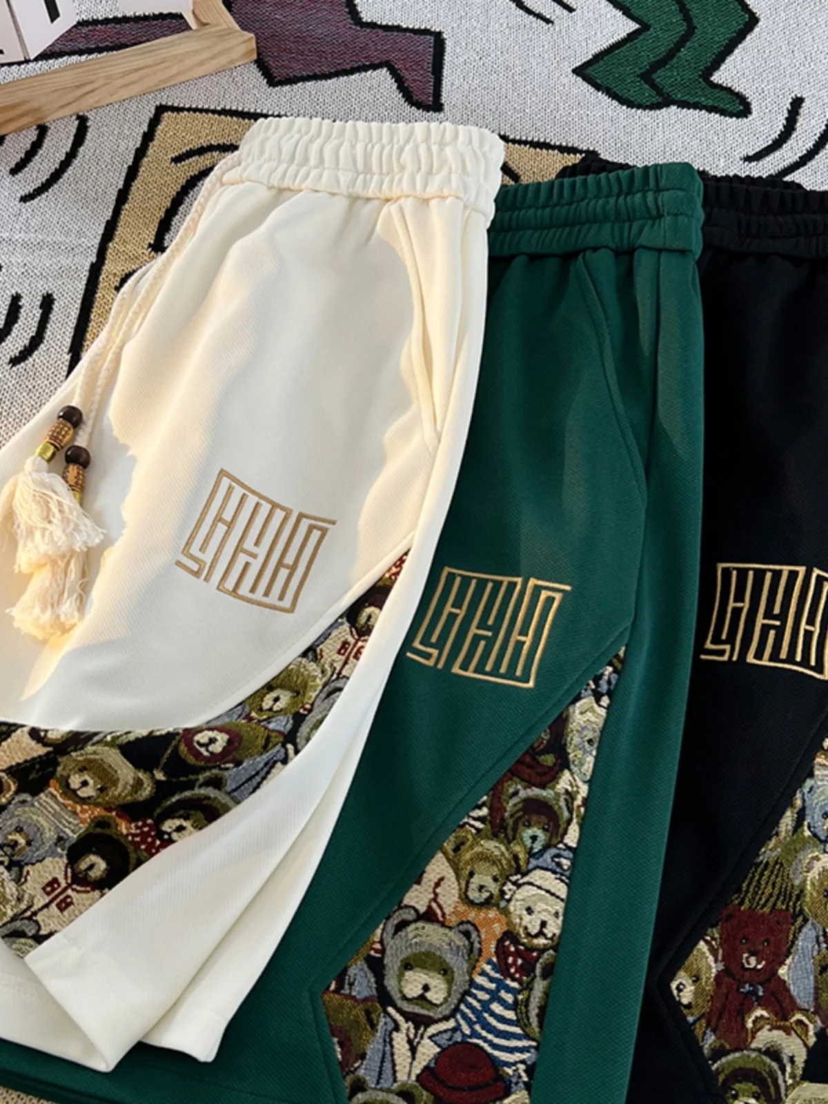 

Мужские летние новые повседневные спортивные брюки с вышивкой в стиле пэчворк с медведем, модные брендовые дышащие брюки в стиле ретро в американском стиле