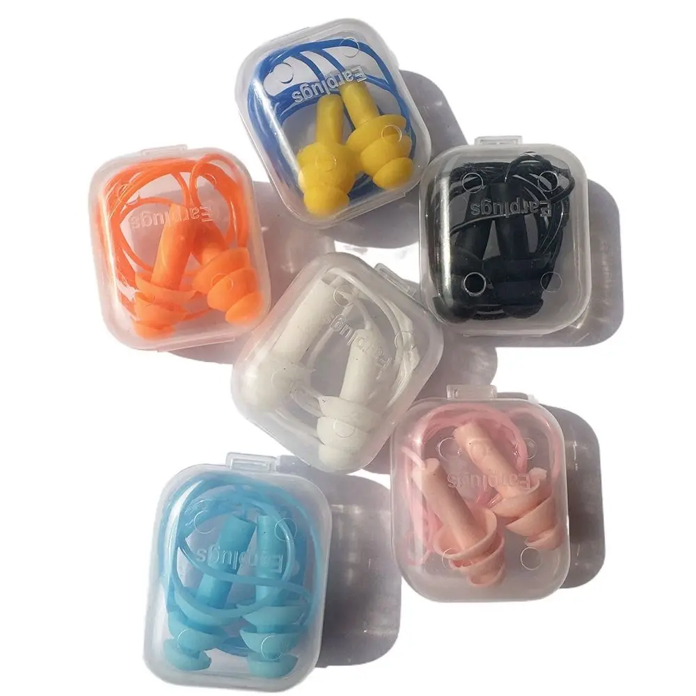 6Pairs/set Box-packed Waterproof Earplugs Noise Reduction Silicone Soft Ear Clips PVC Rope Earplugs Protective Swimming Supplies