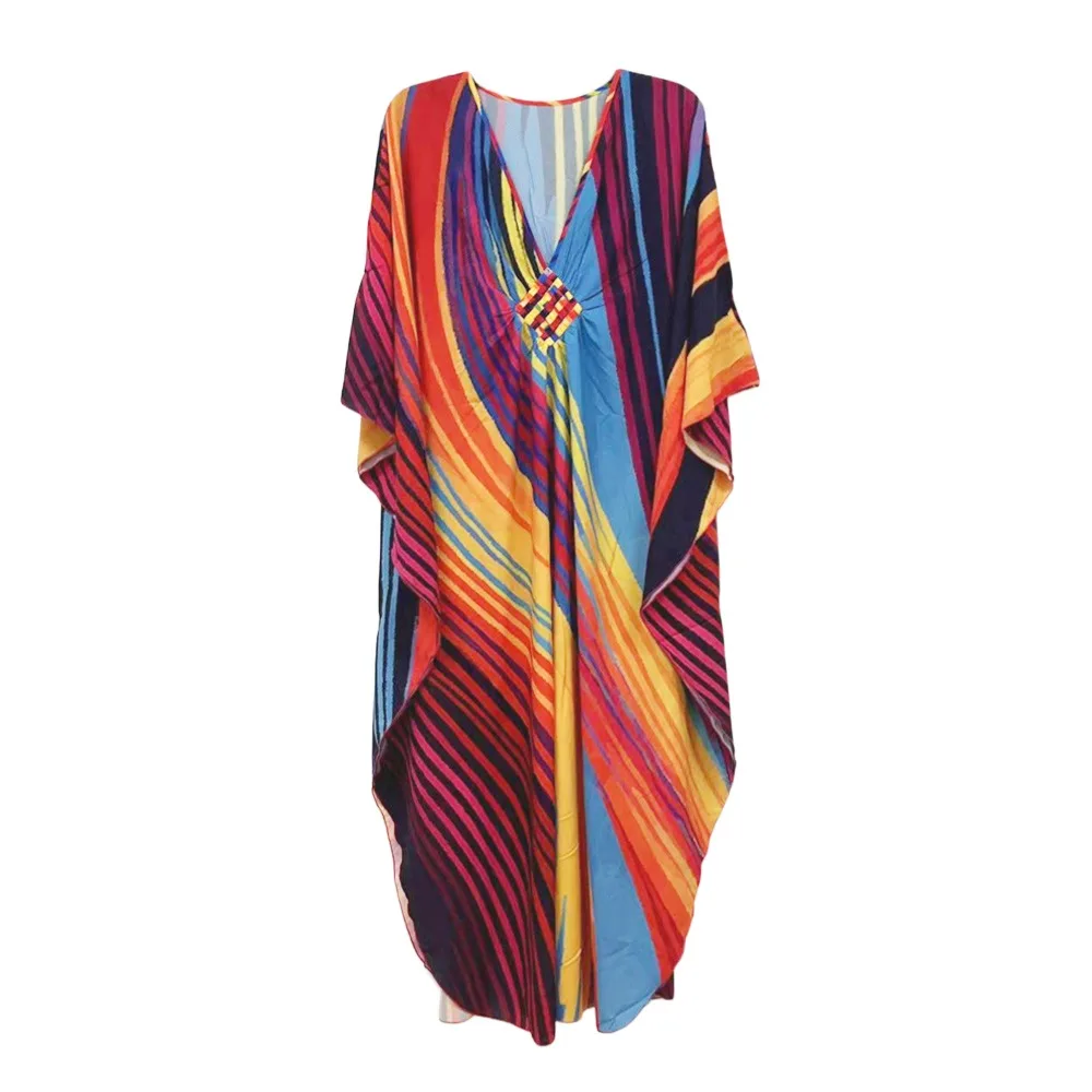 

Fashion V Neck Summer Sunscreen Smock Long Loose Beachwear Shirt Vacation Casual Swim Dress for Women