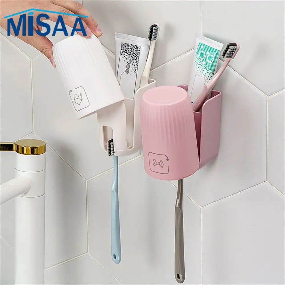 Wall-mounted Toothbrush Holder Punch-free Firm And Reliable Coffee Storage Toothbrush Holder Mouthwash Cup Holder Durable 1 Set