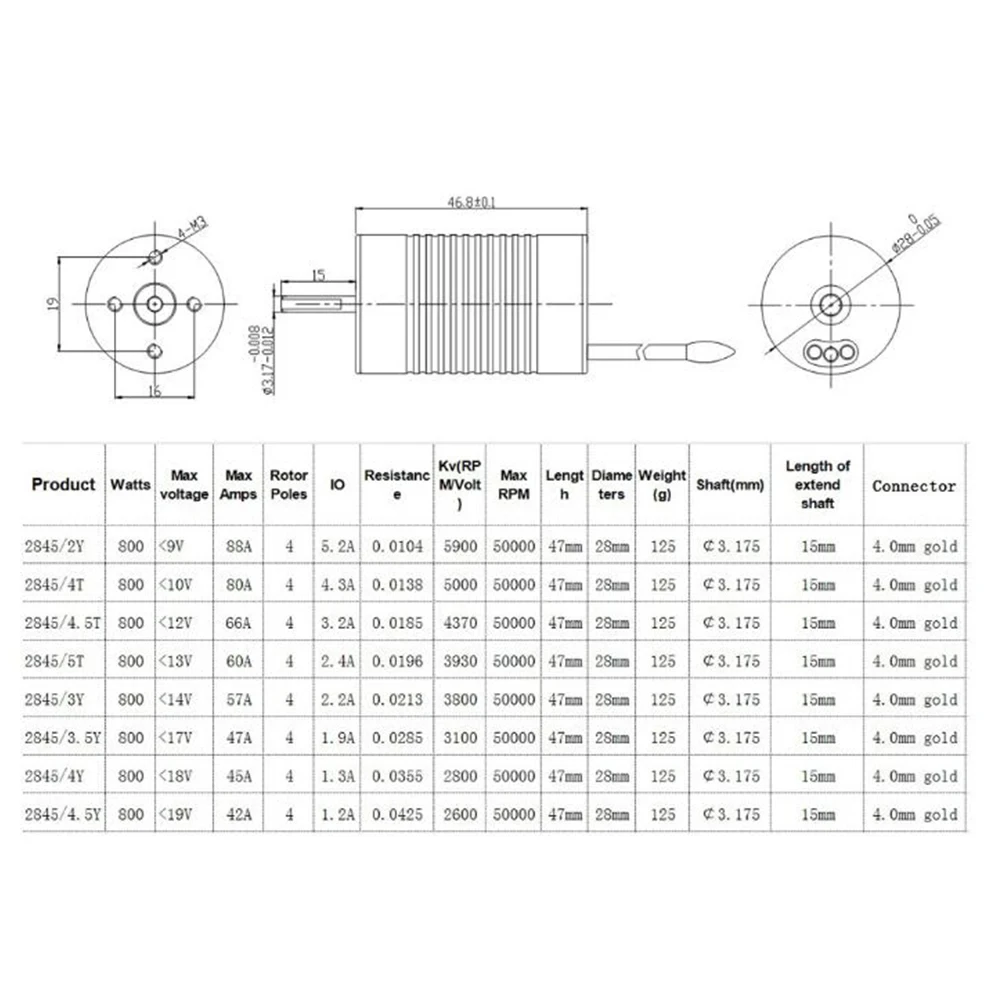 Platynowa wodoodporna 4-biegunowa 2845 silnika 4370/3930/3800/3100KV + 45A elektroniczny regulator prędkości do 1/12 1/14 RC
