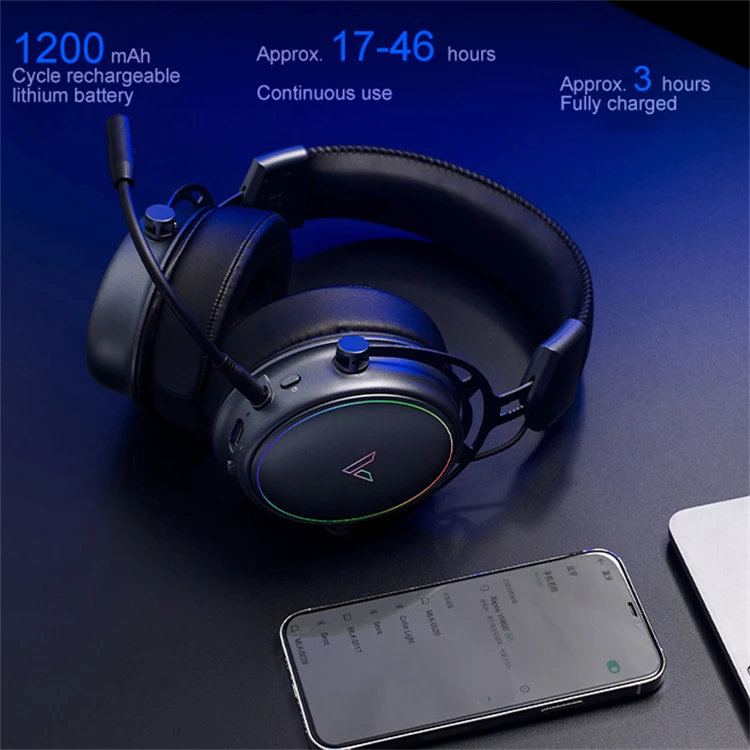 Rapoo VH800 Logo personalizzato RGB Gaming 2.4G BT Ricaricabile LED Dinamico Omni Mic Cuffie da gioco wireless