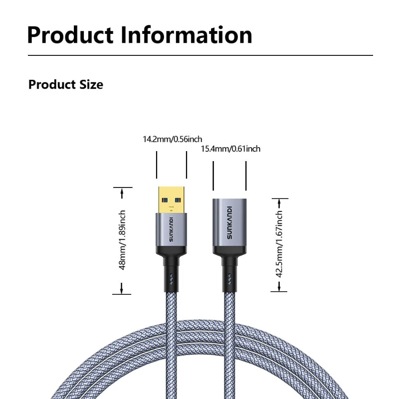 SUNKANDI USB 3.0 Verlängerungskabel USB 3.0 Stecker A auf Buchse A 5 Gbit/s für Gamepad USB-Stick USB-Hub Externe Festplatte