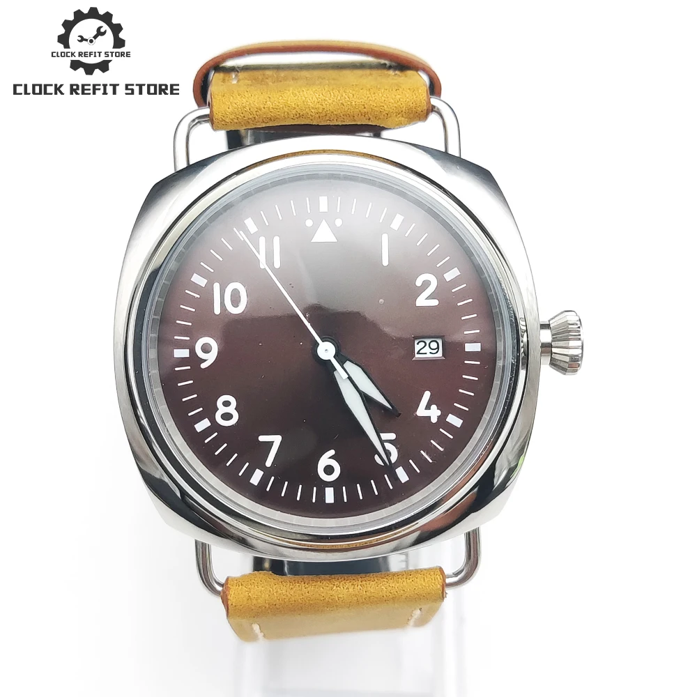 

Luxury vintage brown aviator 45mm Japan NH35 men's watch waterproof case leather strap automatic mechanical watch