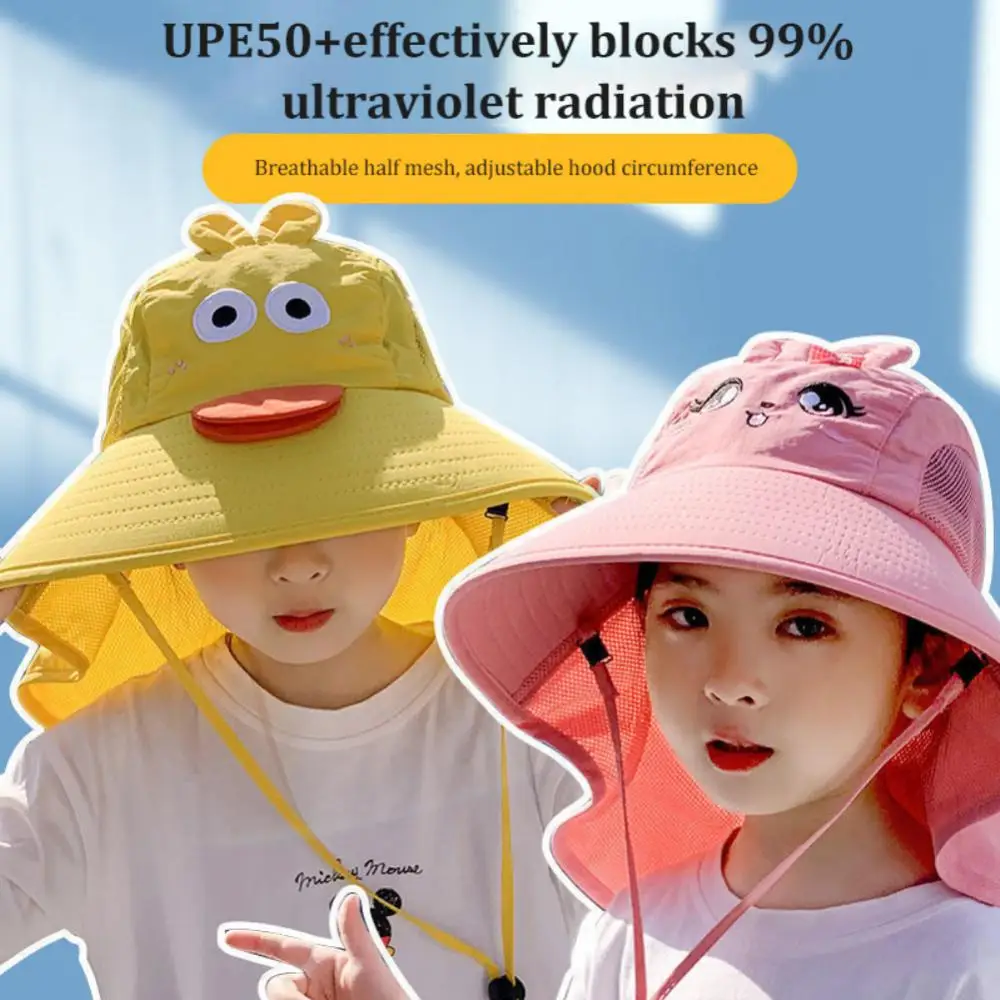 Cartoon Children's Sunscreen Hat With Whistle Baby Sunshade Hat Beach Hat Anti-ultraviolet Summer Thin Breathable Fisherman Hat