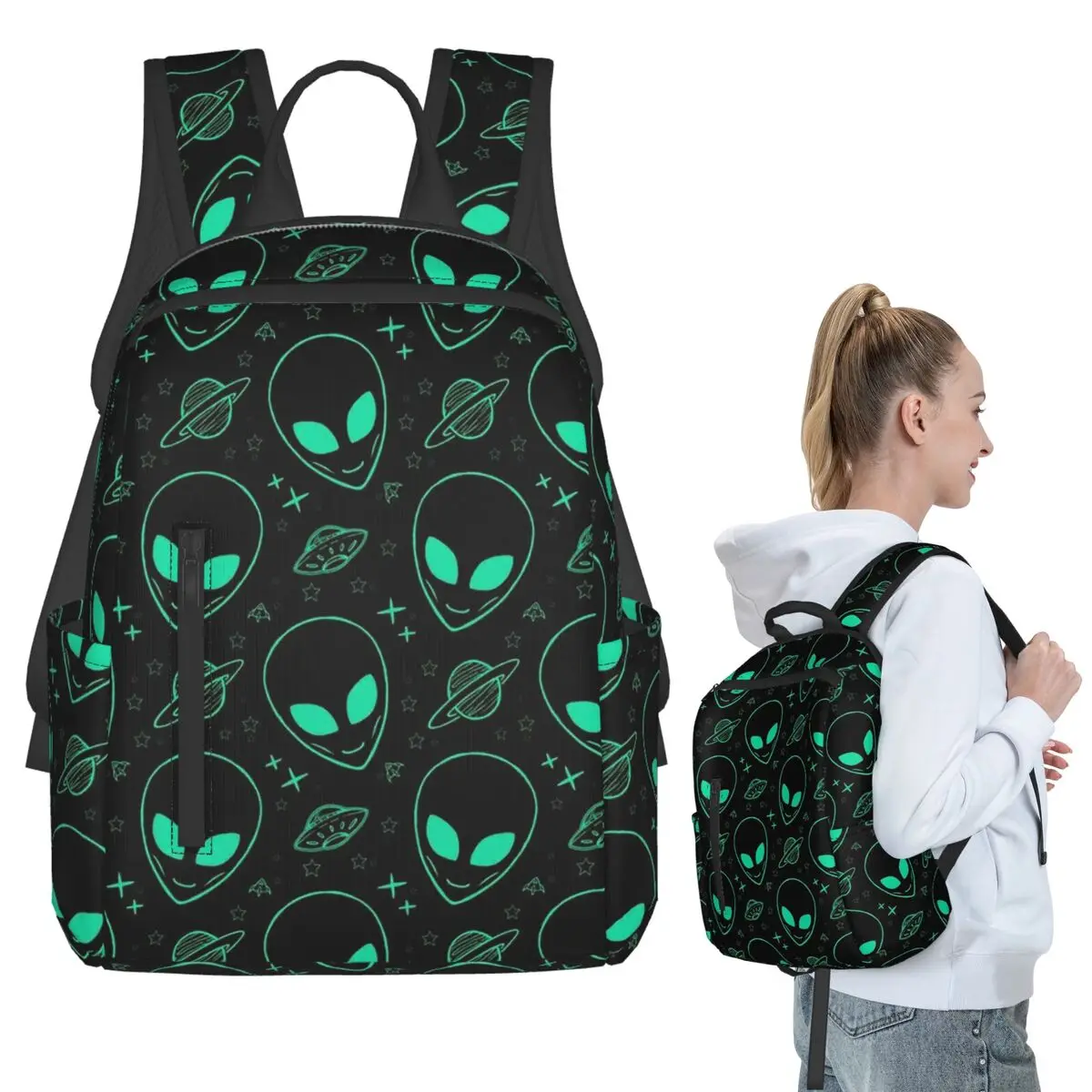 

Wonderful Green Alien Universe Wondrous Cosmos With Planet And Stars Backpack Student BookBag School Bag Computer Shoulder Bags