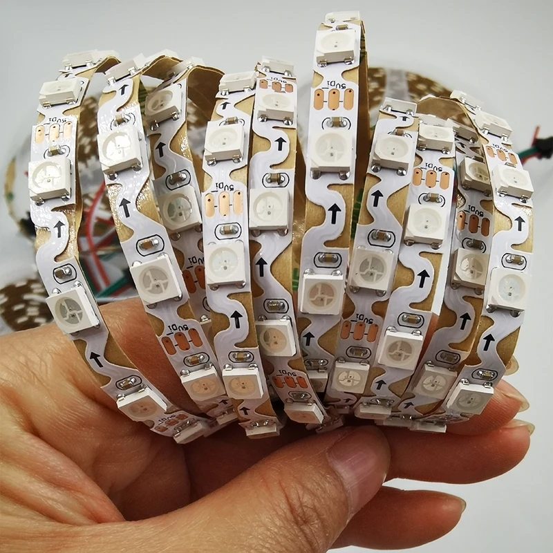 5V SMD 5050 WS2812B S Shape Foldable Led Strip Light for DIY 1-5m 60leds 5mm PCB Individually Addressable Dream Color RGB Pixels