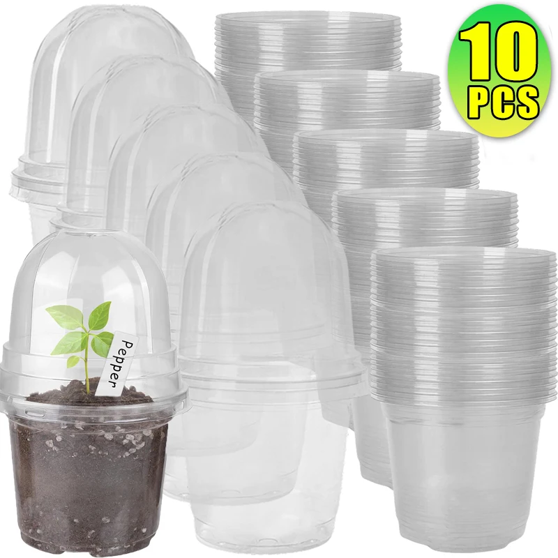Macetas transparentes para vivero, 5/10 Uds., con cubierta transpirable, taza para cultivo de semillas, contenedores para plantas y flores, maceta para verduras y jardín