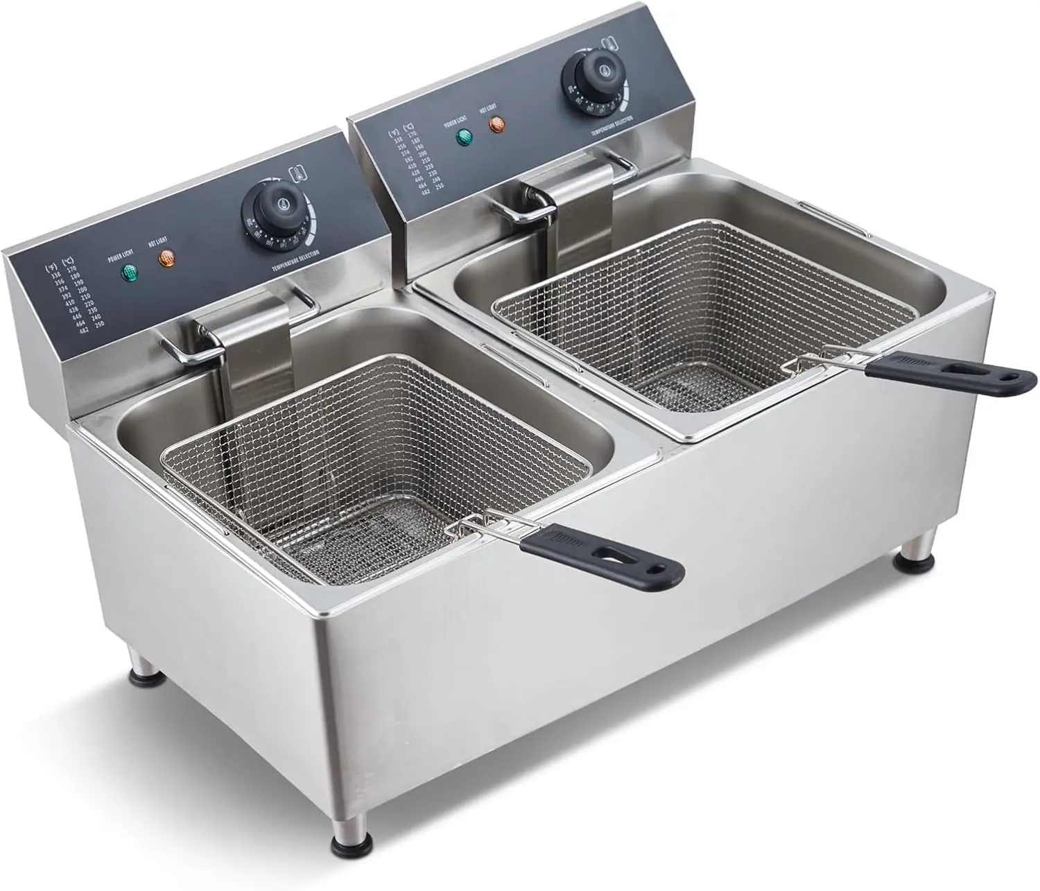 Tacleekii 11L Dual Tank Commercial Electric Deep Fryer with Basket 304 Stainless Steel Countertop Fryer with Temperature Control & Overheat Protection for Restaurant, Home Use
